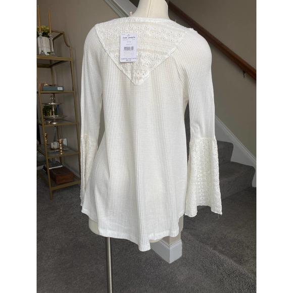 Free people cream tunic thermal top w/ eyelet neckline, bell sleeves, Small, NWT - Picture 6 of 11